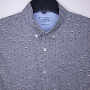 Banana Republic Shirt Mens Large Gray Luxe Poplin Raccoon Untucked Slim Fit